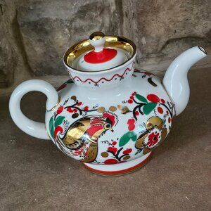 Lomonosov Imperial Porcelain Teapot Red Roosters 1 Cups 300 Ml 10.1 Oz